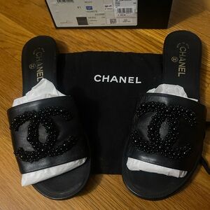 Chanel Black Slide Sandals